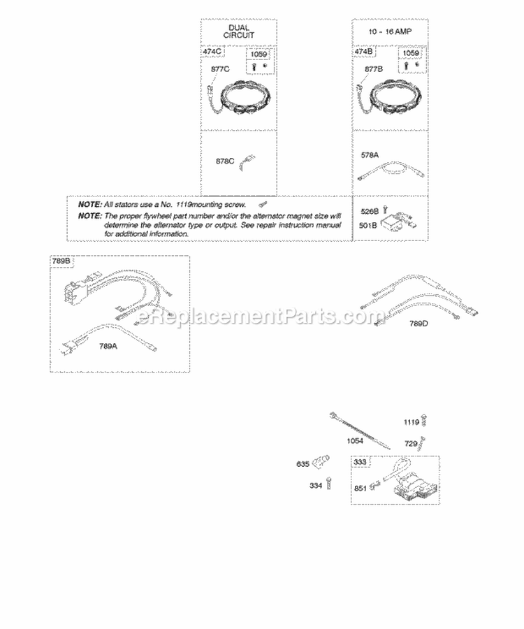 Alternators Ignition Diagram and Parts List for 44N777-0114-B1  Briggs and Stratton Engine